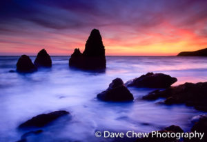 Artisans Corner Gallery Seastacks and waves at sunset; Rodeo Beach Dave Chew