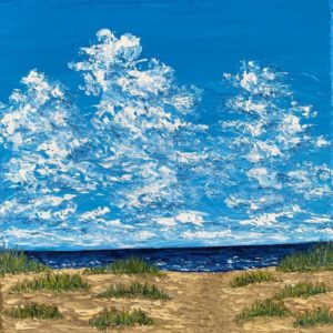 Oil Painting Beach with Blue Sky