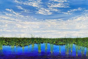 Oil Painting of Marsh and Blue Sky
