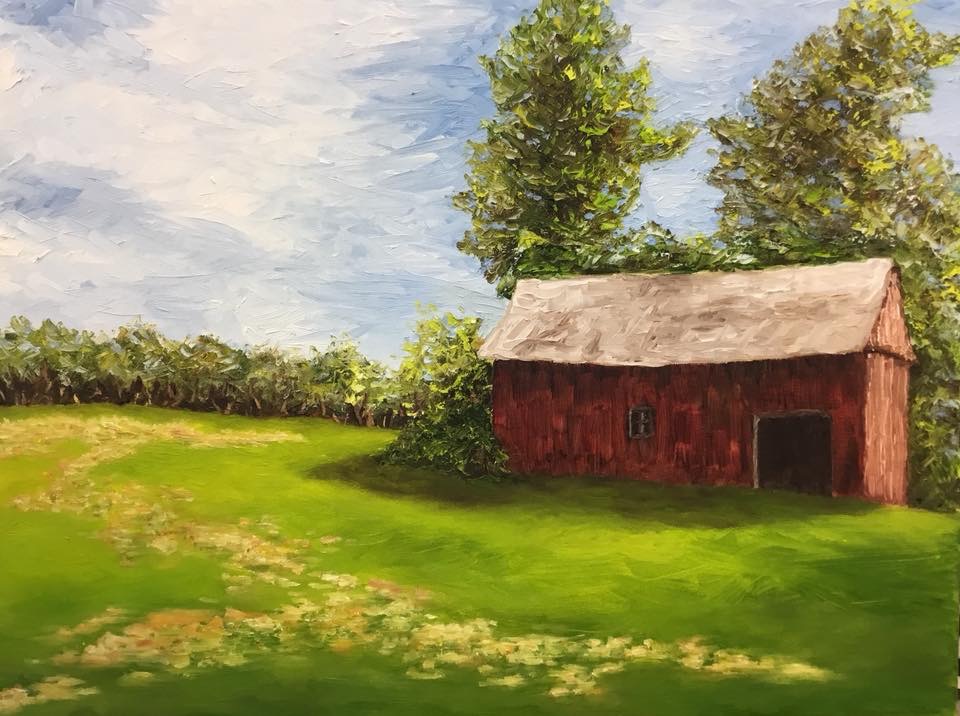 Oil Painting Red Barn