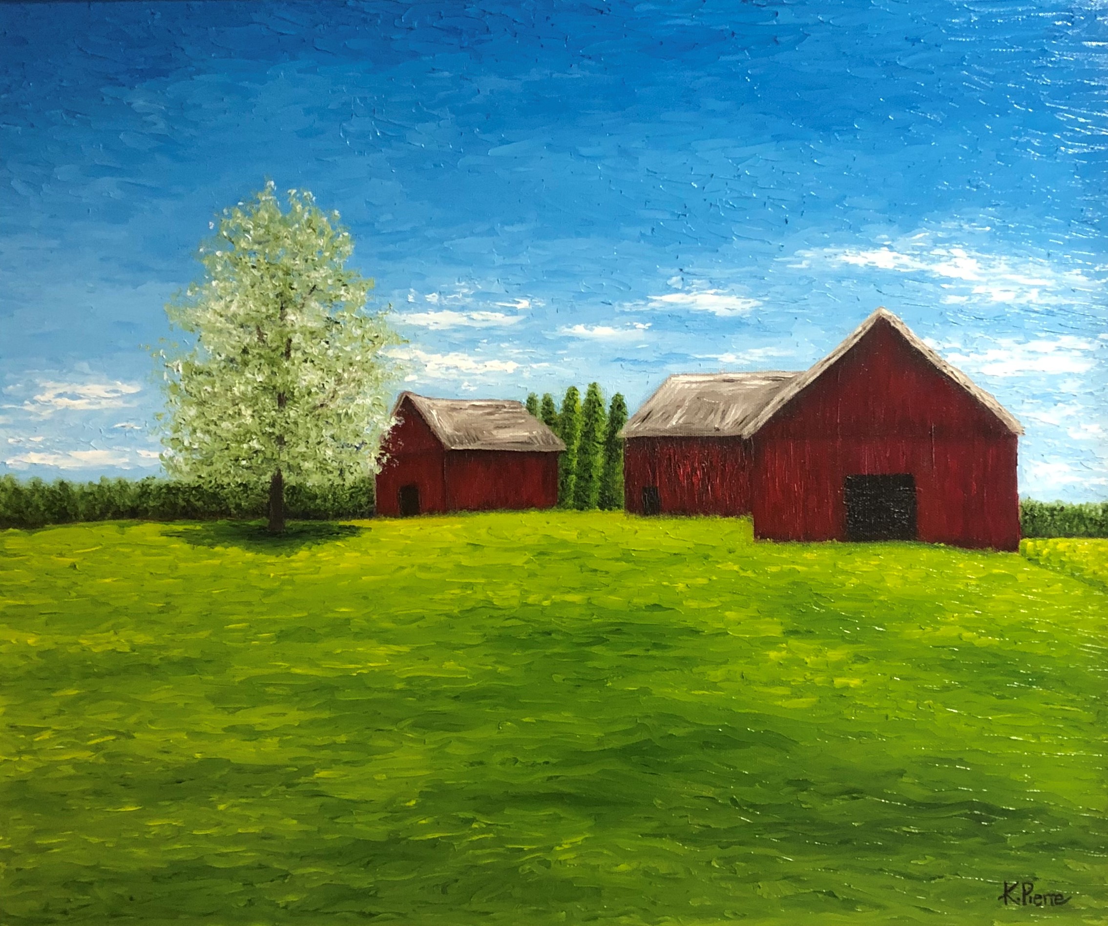 Oil Painting Landscape Red Barn