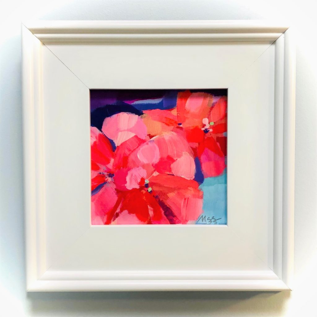 framed peach & orange flowers painting