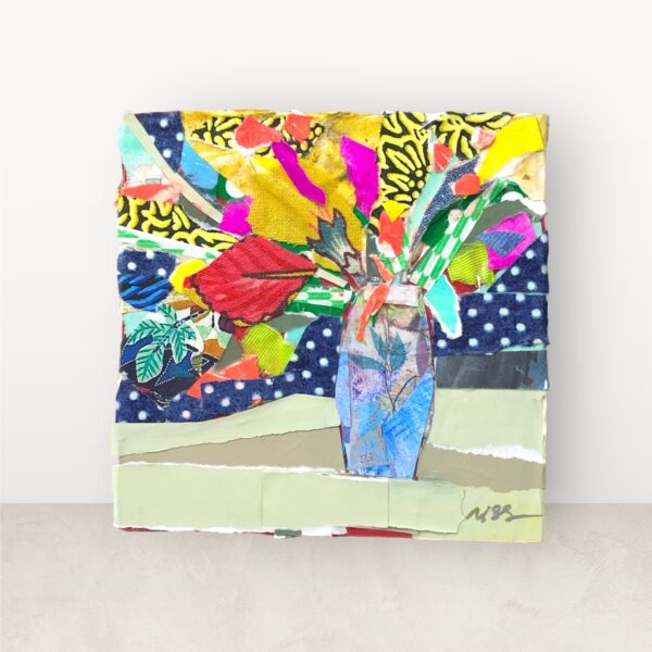 Collage art by Mary Ann Sedivy flowers in a pot